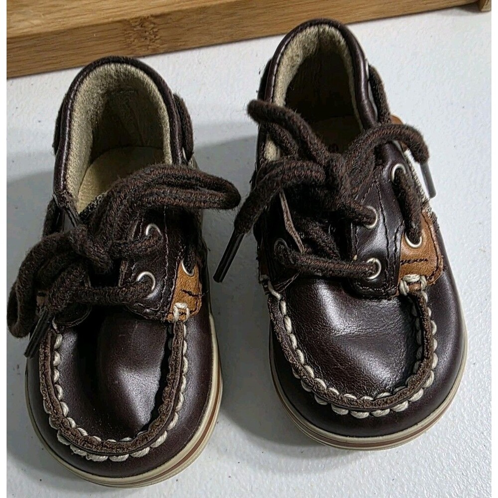 Sperry Top Sider Bluefish Pre Walker Baby Shoes 2M Leather Boat Shoes With Laces